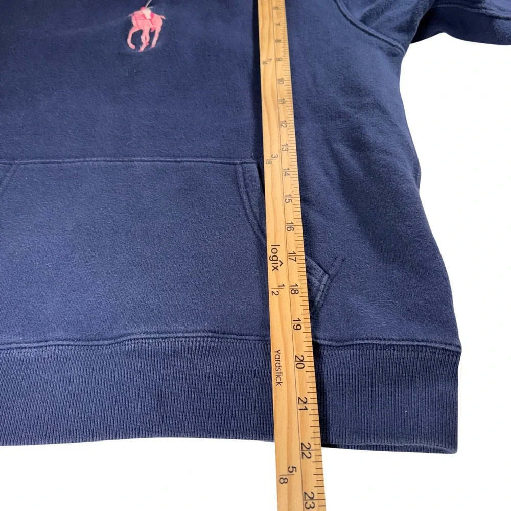 Ralph Lauren Pink Pony Hoodie Navy Blue Kids Girls Large‎ 14-16 Fleece Pullover